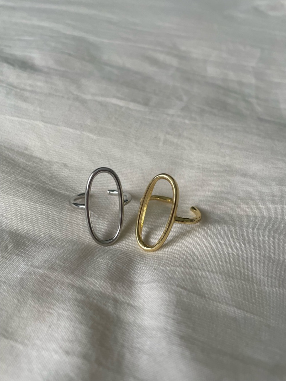 Minimal Oval Adjustable Ring Set - Gold and Silver